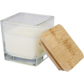 Bougie carrée Ambra en verre avec couvercle en bambouCouleur:Blanc