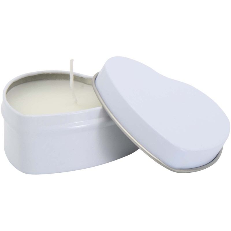 Bougie Blissful en boîte métal en forme de cœur et senteur vanilleCouleur:Blanc