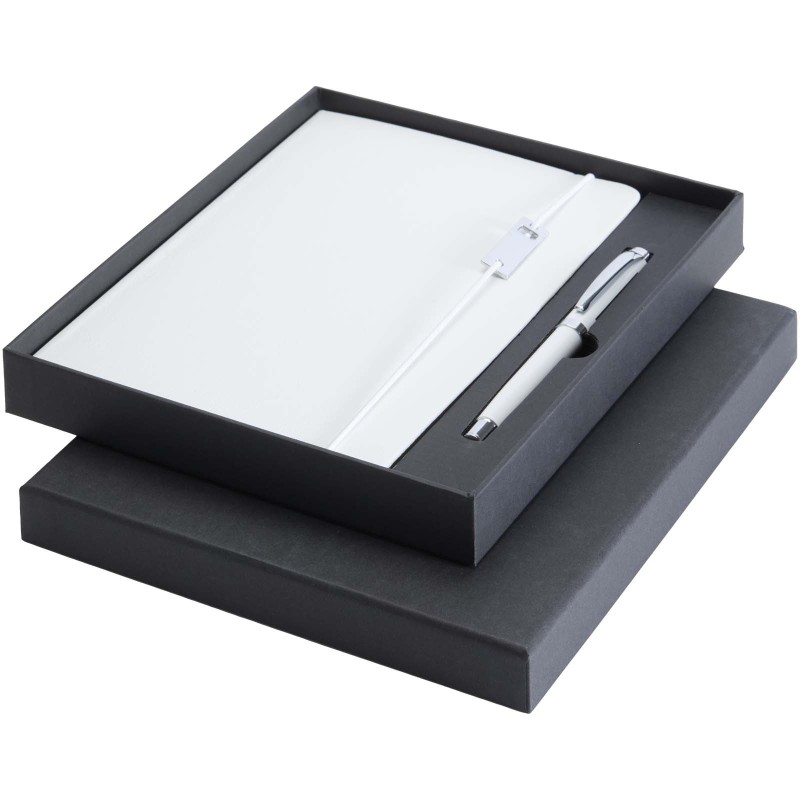 Ensemble carnet à couverture rigide A5 et stylo roller Legato EleganceCouleur:Blanc / Blanc