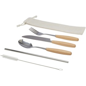 Ensemble de couverts Root 5 pièces en acier inoxydable et bois de hêtreCouleur:Naturel