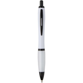Stylo bille Nash en plastique recyclé avec garnitures noires (encre noire)Couleur:Blanc