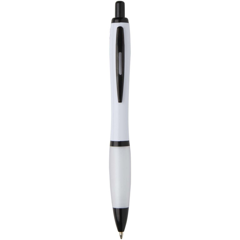 Stylo bille Nash en plastique recyclé avec garnitures noires (encre noire)Couleur:Blanc