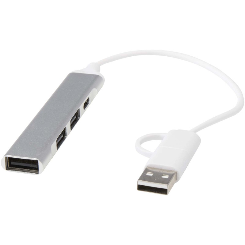 Hub USB-A et Type-C Alkaid à 4 ports en aluminium recyclé avec double entréeCouleur:Argent