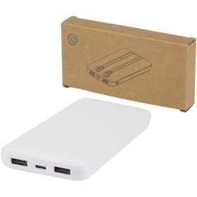 Batterie de secours Adhil de 10 000 mAh et 10 W en plastique recyclé avec 2 câbles intégrésCouleur:Blanc