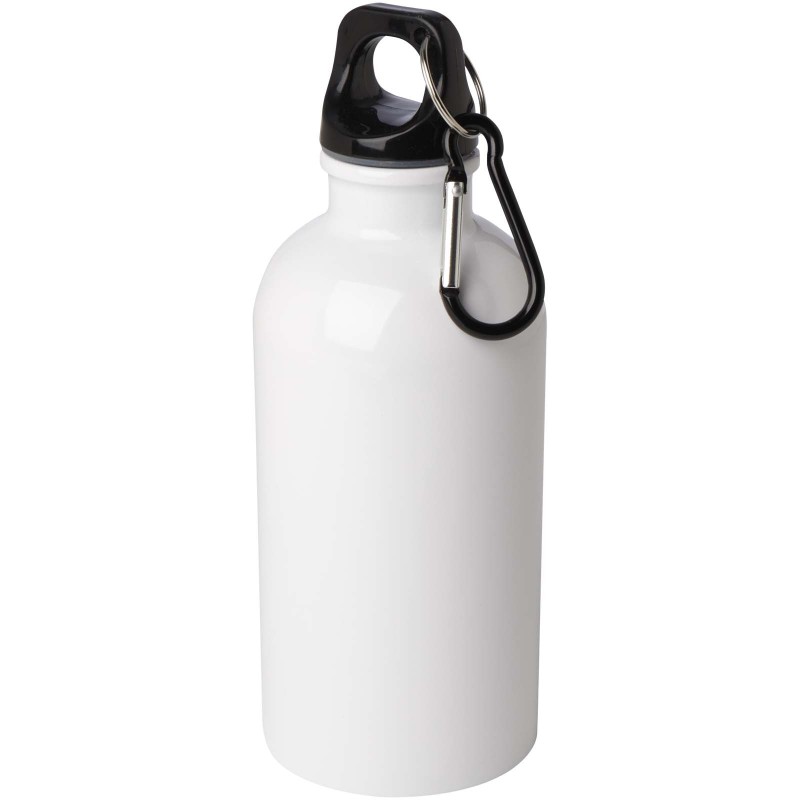 Bouteille d'eau Oregon de 400 ml simple paroi en acier recyclé certifié RCS avec mousquetonCouleur:Blanc