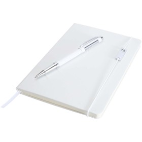 Ensemble carnet à couverture rigide A5 et stylo roller Legato EleganceCouleur:Blanc / Blanc