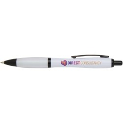 Stylo bille Nash en plastique recyclé avec garnitures noires (encre noire)Couleur:Blanc