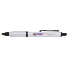 Stylo bille Nash en plastique recyclé avec garnitures noires (encre noire)Couleur:Blanc