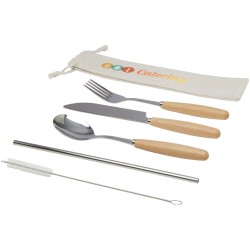 Ensemble de couverts Root 5 pièces en acier inoxydable et bois de hêtreCouleur:Naturel
