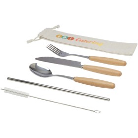 Ensemble de couverts Root 5 pièces en acier inoxydable et bois de hêtreCouleur:Naturel