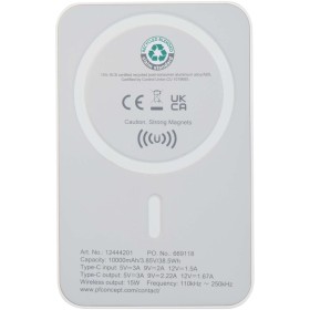 Batterie de secours Acrab magnétique sans fil de 10 000 mAh et 15 W avec PD de 20 W - fabriquée en plastique recycléCouleur:Blan