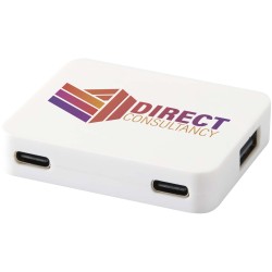 Hub USB 4 ports Gaia avec sortie USB-A et Type-C et double entrée - fabriqué en plastique recycléCouleur:Blanc
