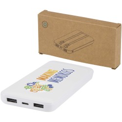Batterie de secours Adhil de 10 000 mAh et 10 W en plastique recyclé avec 2 câbles intégrésCouleur:Blanc
