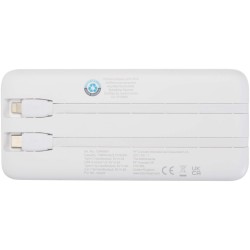 Batterie de secours Adhil de 10 000 mAh et 10 W en plastique recyclé avec 2 câbles intégrésCouleur:Blanc