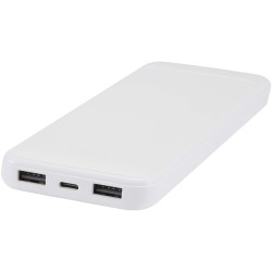 Batterie de secours Adhil de 10 000 mAh et 10 W en plastique recyclé avec 2 câbles intégrésCouleur:Blanc