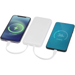 Batterie de secours Adhil de 10 000 mAh et 10 W en plastique recyclé avec 2 câbles intégrésCouleur:Blanc