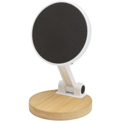 Support de téléphone Alcor magnétique et pliable en plastique recyclé avec détails en bambouCouleur:Blanc
