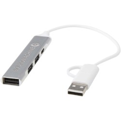 Hub USB-A et Type-C Alkaid à 4 ports en aluminium recyclé avec double entréeCouleur:Argent