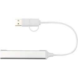 Hub USB-A et Type-C Alkaid à 4 ports en aluminium recyclé avec double entréeCouleur:Argent