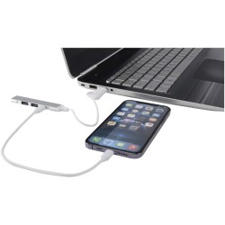Hub USB-A et Type-C Alkaid à 4 ports en aluminium recyclé avec double entréeCouleur:Argent
