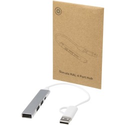 Hub USB-A et Type-C Alkaid à 4 ports en aluminium recyclé avec double entréeCouleur:Argent