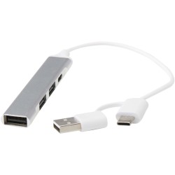 Hub USB-A et Type-C Alkaid à 4 ports en aluminium recyclé avec double entréeCouleur:Argent