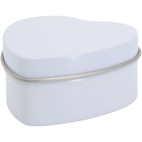 Bougie Blissful en boîte métal en forme de cœur et senteur vanilleCouleur:Blanc