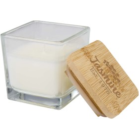 Bougie carrée Ambra en verre avec couvercle en bambouCouleur:Blanc
