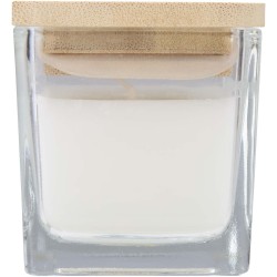 Bougie carrée Ambra en verre avec couvercle en bambouCouleur:Blanc