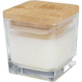 Bougie carrée Ambra en verre avec couvercle en bambouCouleur:Blanc