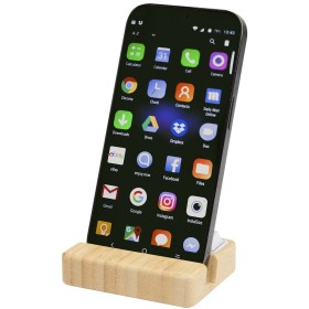 Support de téléphone Algol avec jouet fidget en plastique recyclé et détails en bambouCouleur:Bois