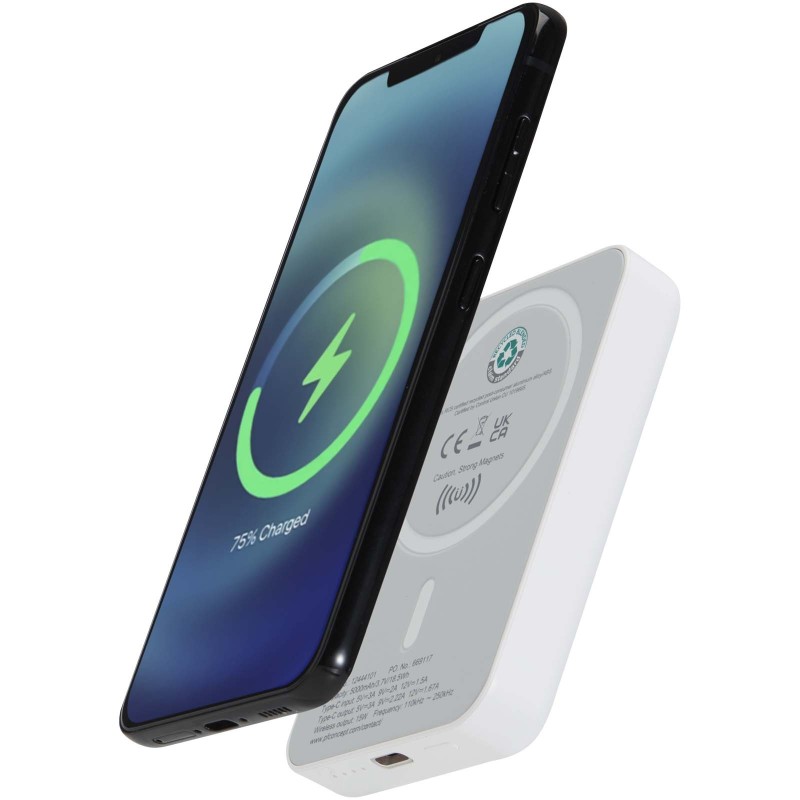 Batterie de secours Acrab magnétique sans fil de 5 000 mAh et 15 W avec PD de 20 W - fabriquée en plastique recycléCouleur:Blanc