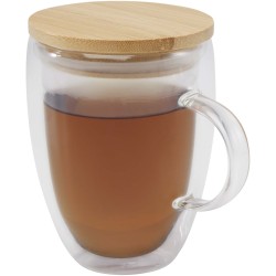 Tasse en verre Leona de 350 ml avec couvercle en bambouCouleur:Translucide