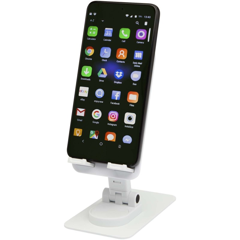 Support de téléphone Alhena pliable en plastique recyclé avec support de bureau en métalCouleur:Blanc