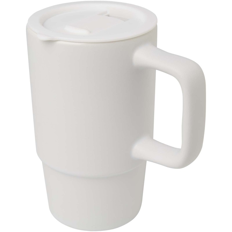 Mug Carter en céramique de 450 ml avec couvercle en plastiqueCouleur:Blanc