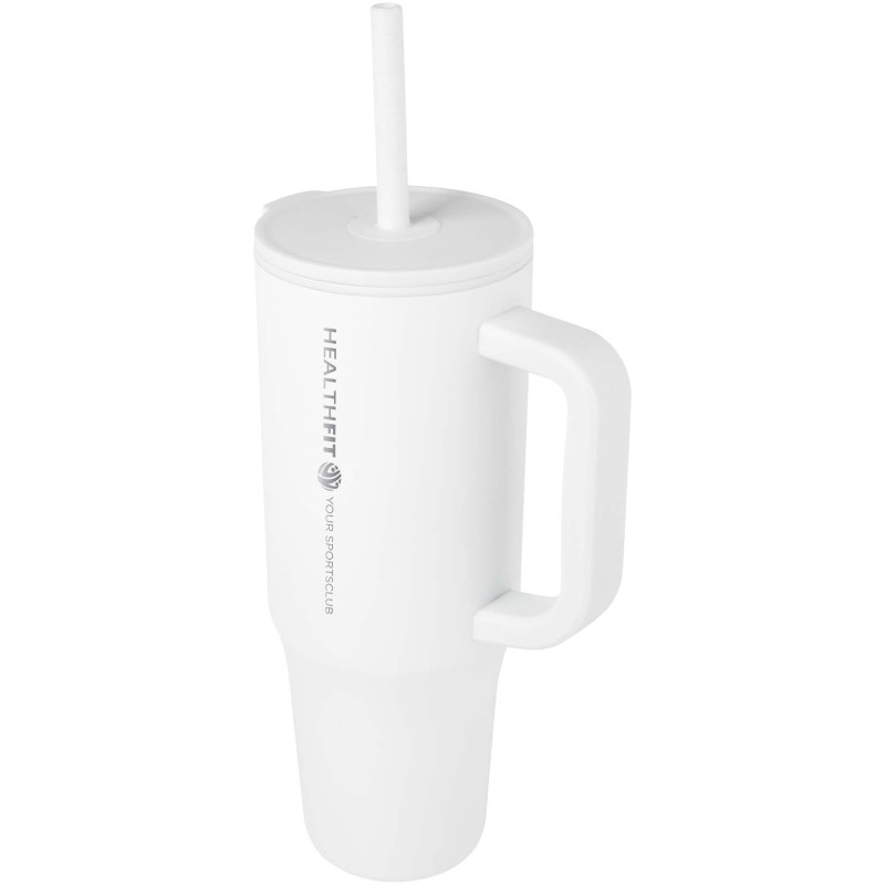 Gobelet isotherme Brady 900 ml certifié RCS avec paille en siliconeCouleur:Blanc