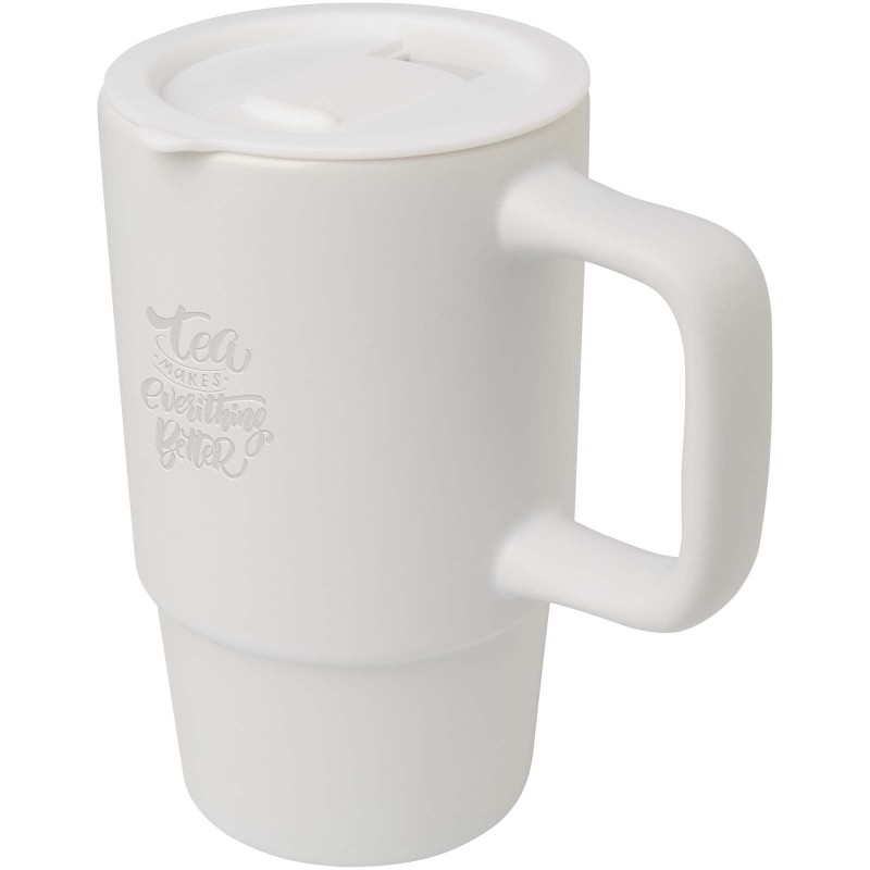 Mug Carter en céramique de 450 ml avec couvercle en plastiqueCouleur:Blanc