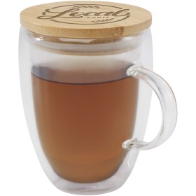 Tasse en verre Leona de 350 ml avec couvercle en bambouCouleur:Translucide