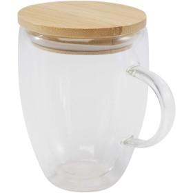 Tasse en verre Leona de 350 ml avec couvercle en bambouCouleur:Translucide