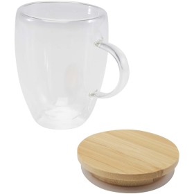 Tasse en verre Leona de 350 ml avec couvercle en bambouCouleur:Translucide