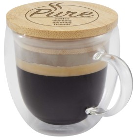 Tasse en verre Lenora de 250 ml avec couvercle en bambouCouleur:Translucide