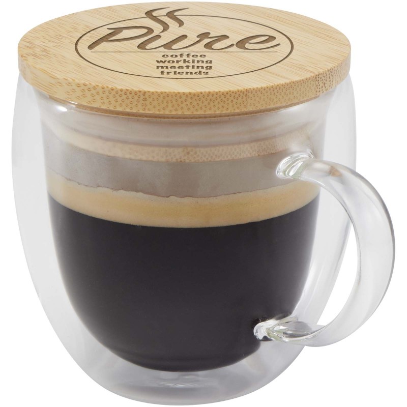 Tasse en verre Lenora de 250 ml avec couvercle en bambouCouleur:Translucide