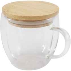 Tasse en verre Lenora de 250 ml avec couvercle en bambouCouleur:Translucide