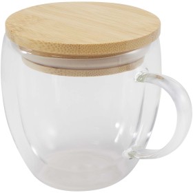 Tasse en verre Lenora de 250 ml avec couvercle en bambouCouleur:Translucide