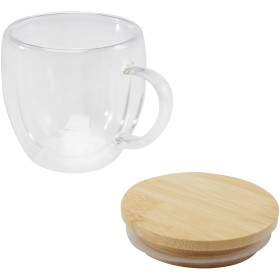 Tasse en verre Lenora de 250 ml avec couvercle en bambouCouleur:Translucide