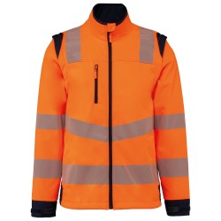 Veste softshell de sécurité recyclée avec manches détachables unisexeCouleur:Hi Viz Orange / Navy
