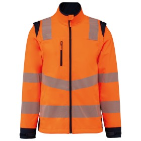 Veste softshell de sécurité recyclée avec manches détachables unisexeCouleur:Hi Viz Orange / Navy