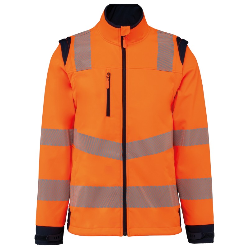 Veste softshell de sécurité recyclée avec manches détachables unisexeCouleur:Hi Viz Orange / Navy
