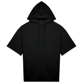 Sweat-shirt écoresponsable à capuche à épaules tombantes manches courtes French Terry unisexeCouleur:Black