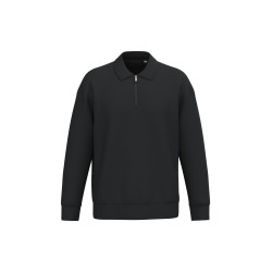Sweat-shirt écoresponsable quart zip col polo à épaules tombantes unisexeCouleur:Black